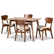 Baxton Studio Katya Mid-Century Modern Sand Fabric Upholstered and Walnut Brown Finished Wood 5-Piece Dining Set Baxton Studio restaurant furniture, hotel furniture, commercial furniture, wholesale dining room furniture, wholesale dining set, classic dining set
